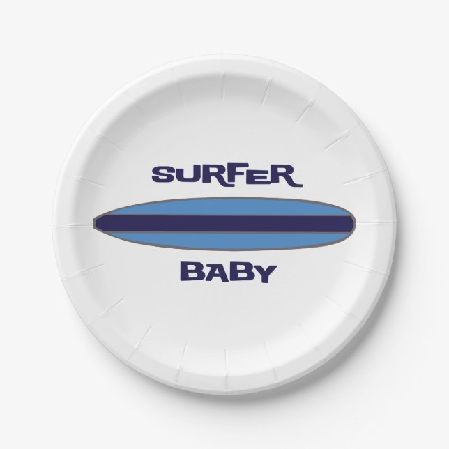 Assiettes En Carton Bébé surfeur bleu (Devant)