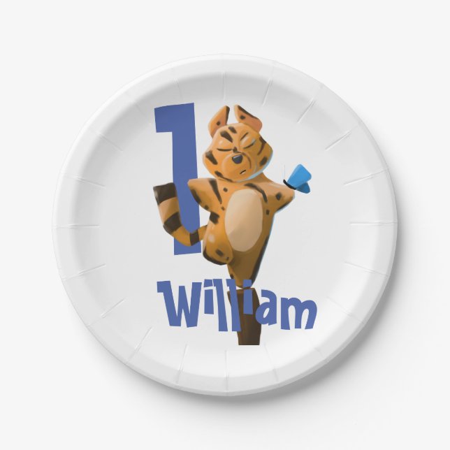 Assiettes En Carton Bébé Tiger Plaid Première Anniversaire Classique (Devant)