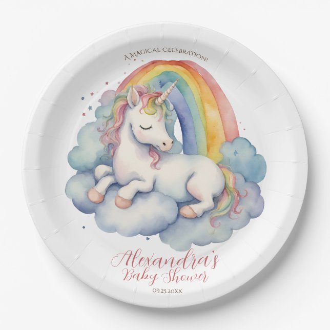 Assiettes En Carton Bébé Unicorn Baby shower fille (Devant)
