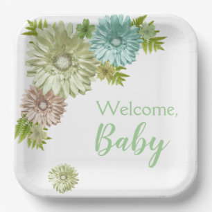 Assiettes En Carton Bébé Vert En Fleur Brunch Douche