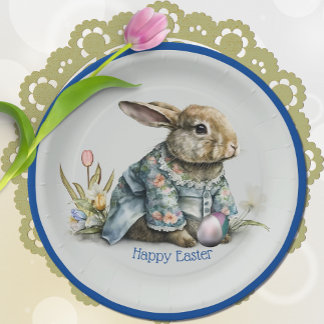 Assiettes En Carton Bébé vintage Lapin de Pâques