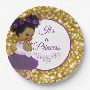 Assiettes En Carton Bébée africaine Parties scintillant violet et o