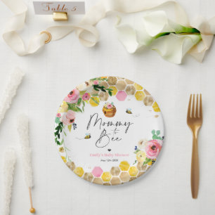 Assiettes En Carton Bee Baby shower Maman À Avoir Rose Ressort Floral