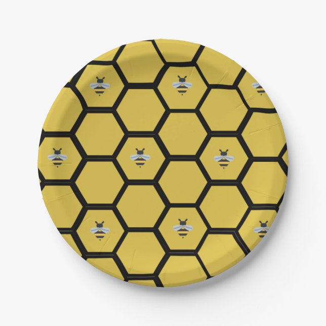 Assiettes En Carton Bee Beehive Yellow Paper Plate (Devant)