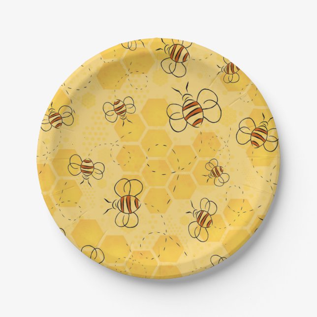 Assiettes En Carton Bee Buzzing Honey Bees mignonne (Devant)