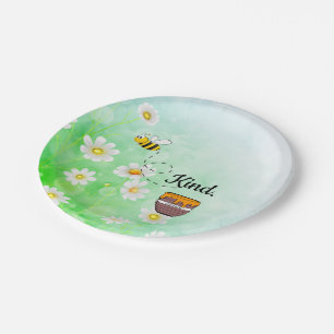 Assiettes En Carton Bee kind honey floral green insect