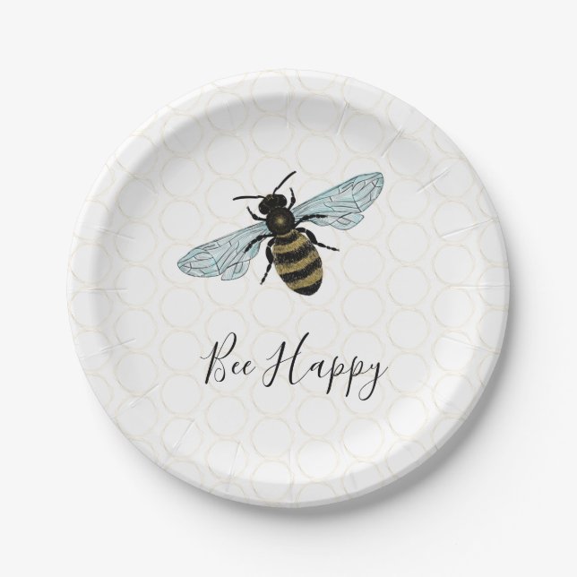 Assiettes En Carton Bee Whimsical Happy Gold Honeycomb (Devant)