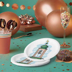 Assiettes En Carton Beffroi de l'église orthodoxe rustique