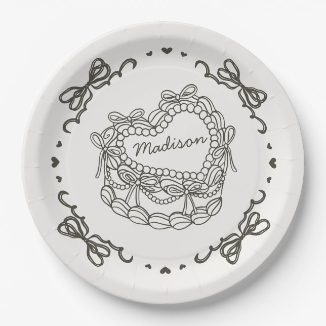 Assiettes En Carton Beige Bow Retro Coquette gâteau Coquette Personnal (Devant)