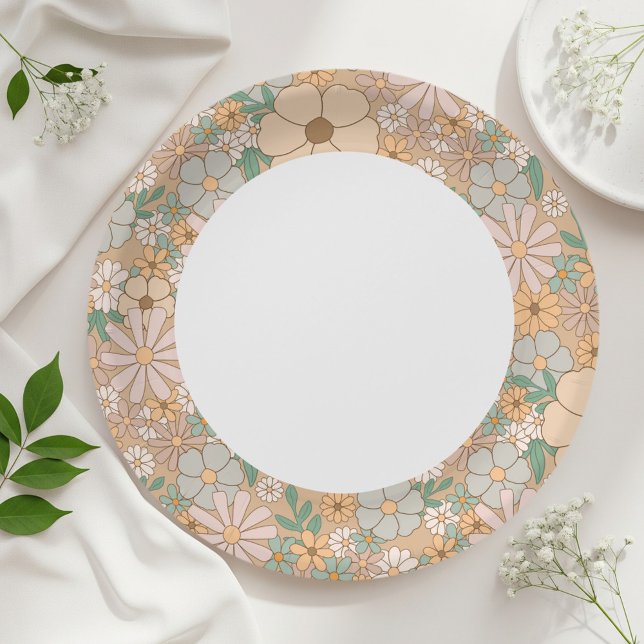 Assiettes En Carton Beige floral paper plates, Neutral party supplies (Créateur téléchargé)