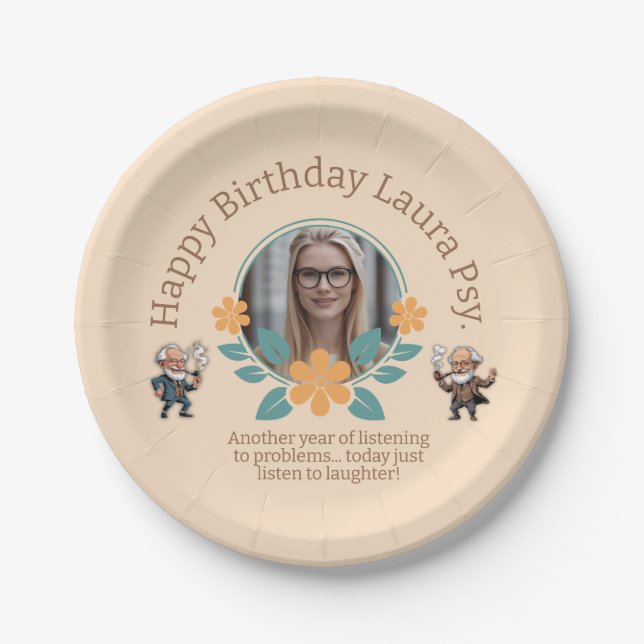Assiettes En Carton Beige Floral Psychology Birthday Photo Frame Text  (Devant)