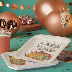 Assiettes En Carton Beige Thanksgiving Citrouilles et Squash