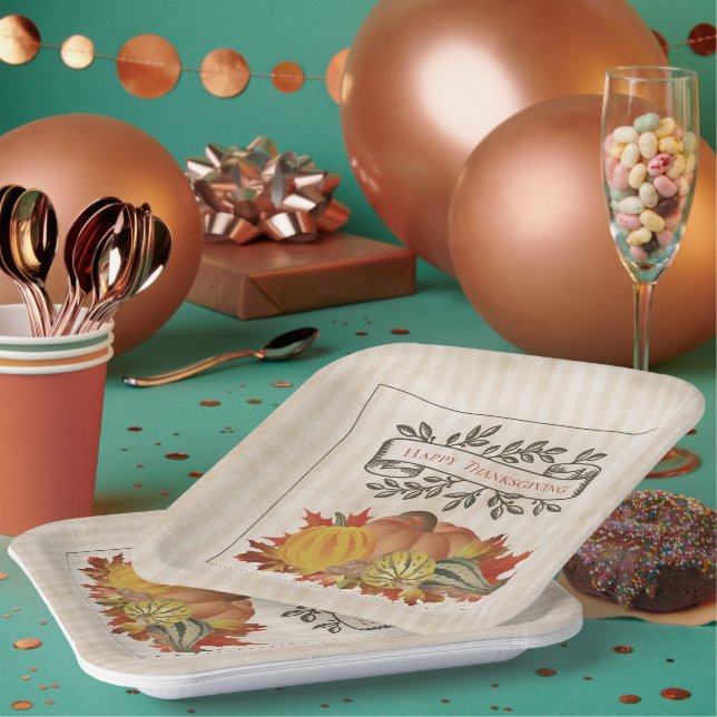 Assiettes En Carton Beige Thanksgiving Citrouilles et Squash (Multi)