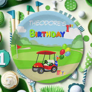 Assiettes En Carton Belle 1er anniversaire Red Golf Cart Boy's