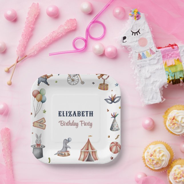 Assiettes En Carton Belle Aquarelle Animaux Parade Anniversaire de enf (Fête)