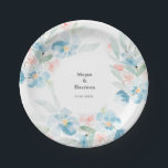 Assiettes En Carton Belle aquarelle bleu rose et fleurs bleues<br><div class="desc">Belle aquarelle bleu rose et fleurs bleues romantique suite mariage. https://www.zazzle.com/collections/blush_and_blue_wedding-119512416862977320</div>