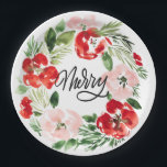 Assiettes En Carton Belle aquarelle couronne de Noël Joyeux<br><div class="desc">Belle aquarelle fleur de Noël couronne Joyeux</div>