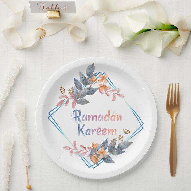 Assiettes En Carton Belle aquarelle Floral Ramadan Kareem (Mariage)