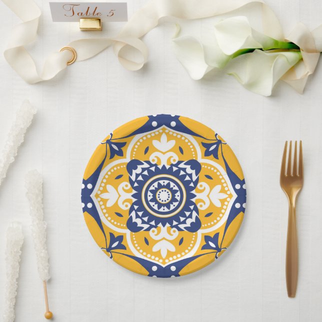 Assiettes En Carton 💛 💙 🤍 Belle Azulejos bleu et jaune (Mariage)