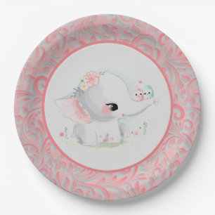Assiettes En Carton Belle Bébée Blanche Fille Eléphant