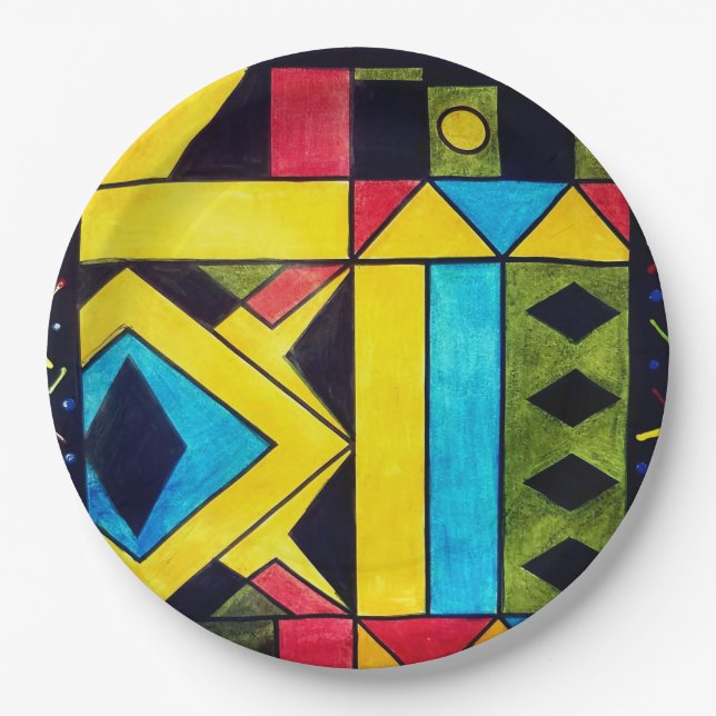 Assiettes En Carton Belle conception abstraite en triangles et Carré (Devant)