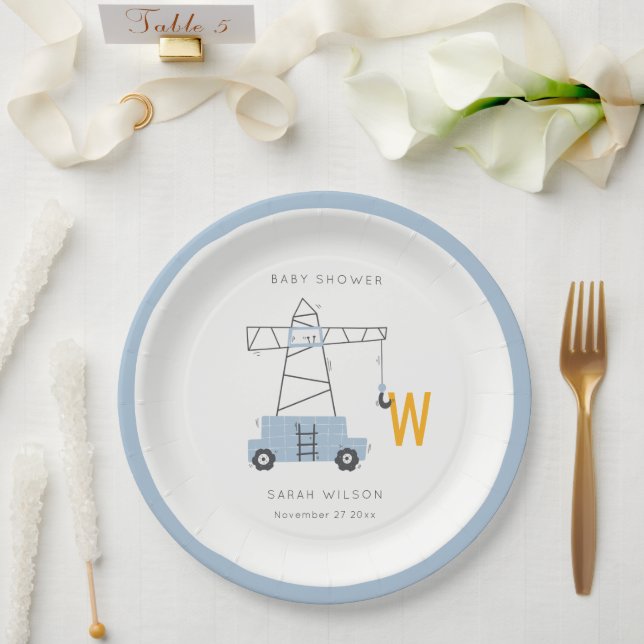 Assiettes En Carton Belle construction grue Boy's Urban Baby shower (Mariage)