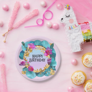 Assiettes En Carton Belle couronne florale d'anniversaire
