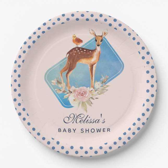 Assiettes En Carton Belle Doe Brown avec Baby shower de points blancs (Devant)