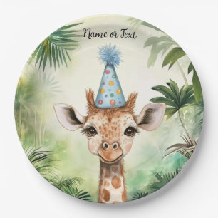 Assiettes En Carton Belle Fête de Naissance de Girafe Mignonne en Jung