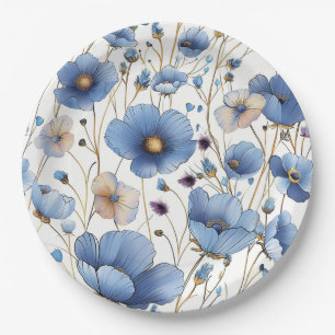 Assiettes En Carton Belle fleur sauvage bleu clair
