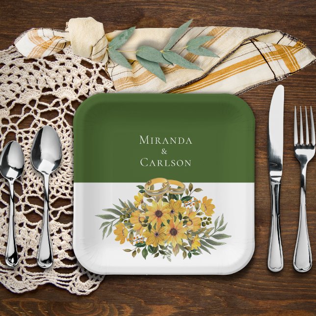 Assiettes En Carton Belle Flore avec Mariage anneaux (Créateur téléchargé)