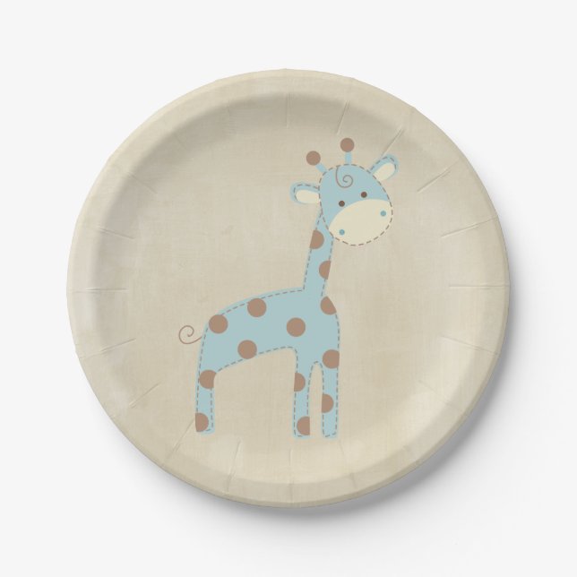 Assiettes En Carton Belle girafe de bleus layette (Devant)