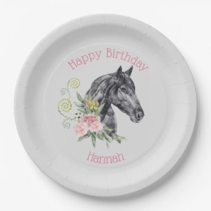 Assiettes En Carton Belle illustration de cheval - Joyeux anniversaire