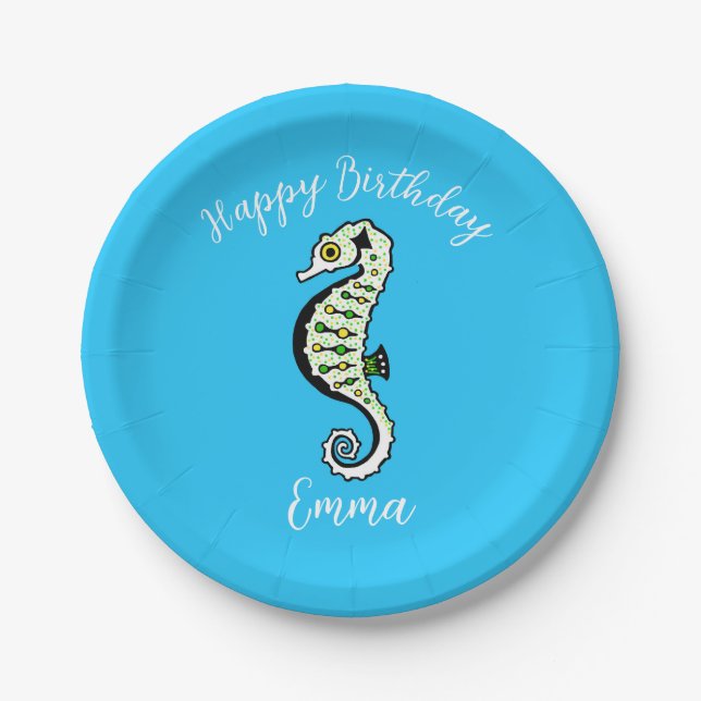Assiettes En Carton Belle image SEAHORSE -Joyeux anniversaire - Fête (Devant)