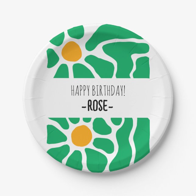 Assiettes En Carton Belle main dessinée Fleur Plaque Papier d'Annivers (Devant)