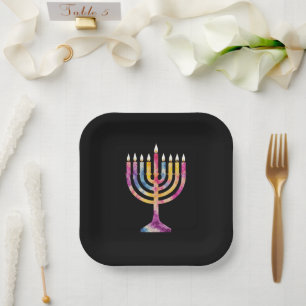 Assiettes En Carton Belle Ménorah de Hanukkah Vintage Joyeux Hanukkah
