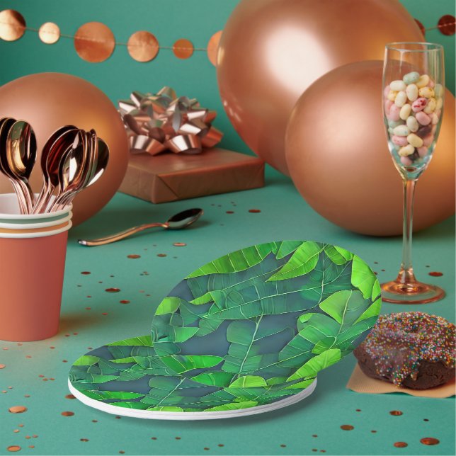 Assiettes En Carton Belle Motif Feuille verte (Multi)