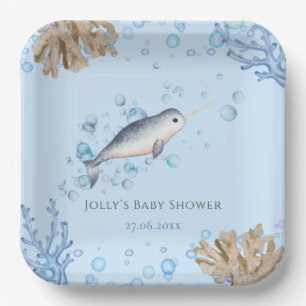 Assiettes En Carton Belle Ocean bébé garçon Narwhal bulles Baby shower