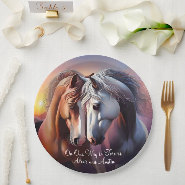 Assiettes En Carton Belle paire de chevaux pour l'Anniversaire (Mariage)