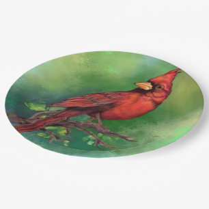 Assiettes En Carton Belle peinture d'oiseaux du Cardinal rouge du Nord