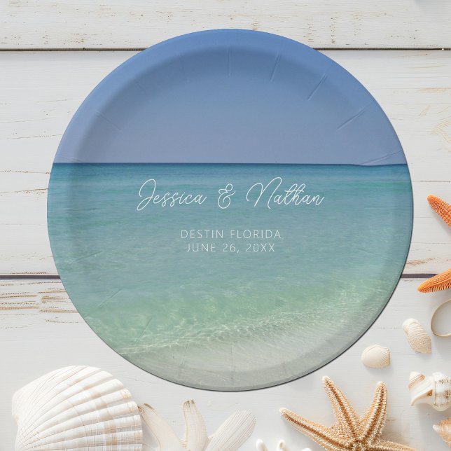 Assiettes En Carton Belle plage Horizon Mariage personnalisé (Créateur téléchargé)