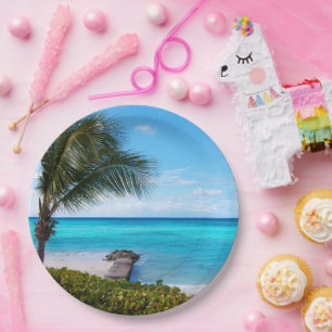 Assiettes En Carton Belle plage tropicale palmier venteux