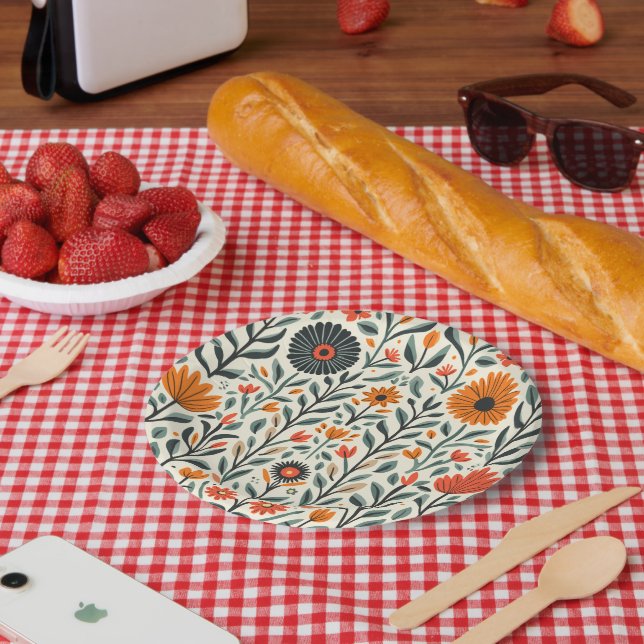 Assiettes En Carton belle plaque de fleurs (Pique-nique)