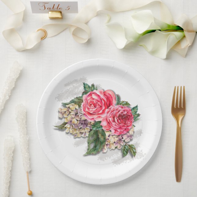 Assiettes En Carton Belle plaque en papier Roses rouges (Mariage)