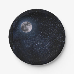 Assiettes En Carton Belle Pleine Lune et Étoiles