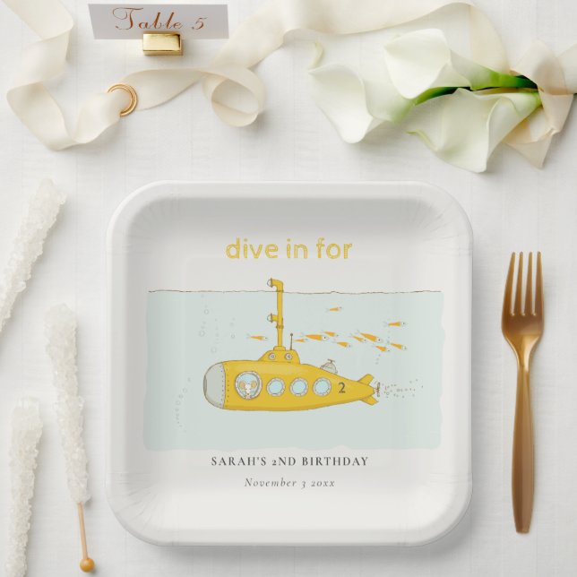 Assiettes En Carton Belle Plongée Sous-Marine Jaune Anniversaire (Mariage)