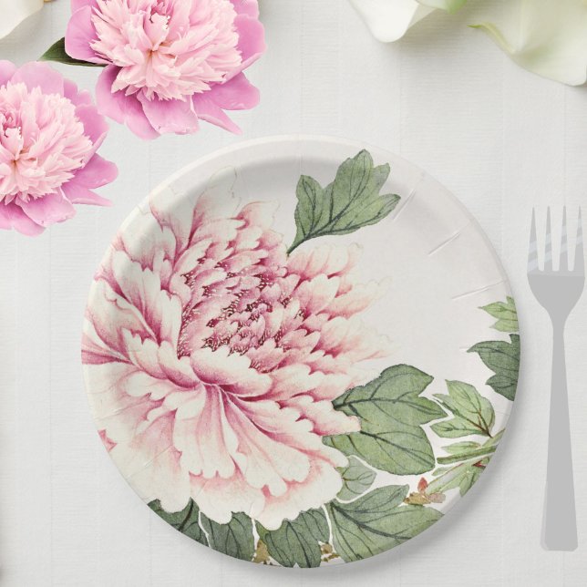 Assiettes En Carton Belle rose rose rose rose rose Peony Romantique Fl (Pretty pink peony floral paper plates to grace your wedding, shower or special event.)