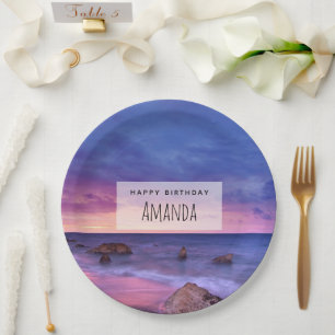 Assiettes En Carton Belle Sunset Coastal photo Anniversaire