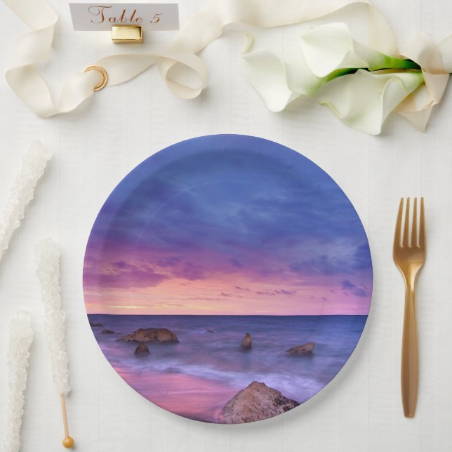 Assiettes En Carton Belle Sunset Coastal photo Anniversaire (Mariage)