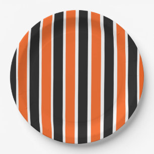 Assiettes En Carton Belles bandes d'Halloween en orange et noir